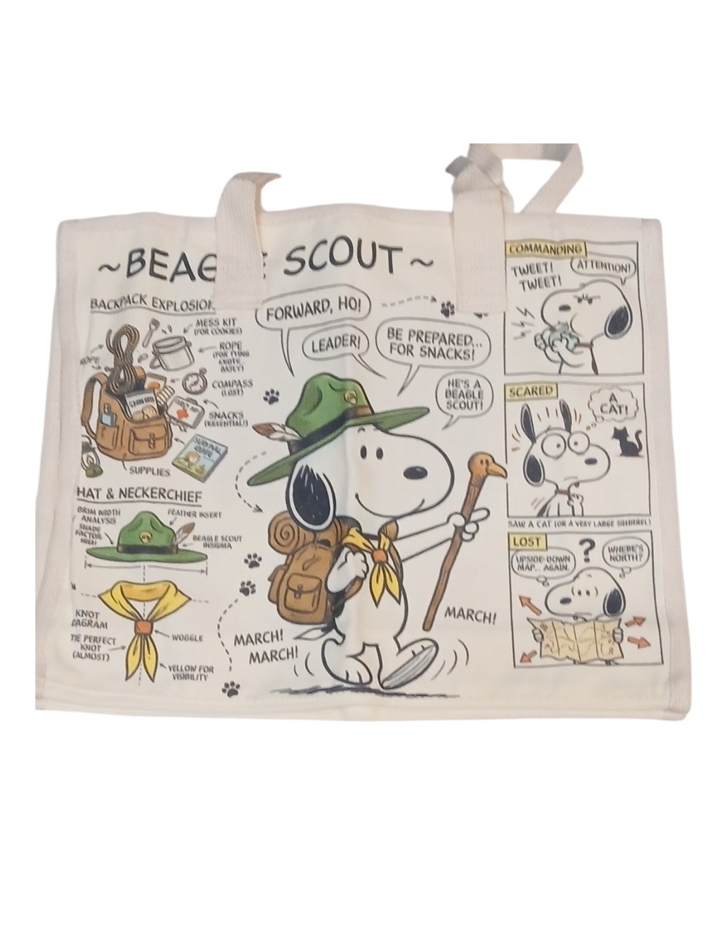 Peanuts -ECO Friendly,NWT, Snoopy Beagle Scout Large Tote Bag, Inside Pocket, - Picture 13 of 13